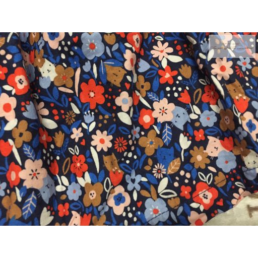 Mothercare 5-6 év 110-116 cm sötétkék, színes virág és cica mintás  lány ruha - újszerű,hibátlan