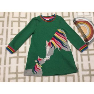   Mini Boden 3-4 év 104 cm zöld, színes ló mintás vastagabb pamut lány kis ruha/ tunika - újszerű,hibátlan