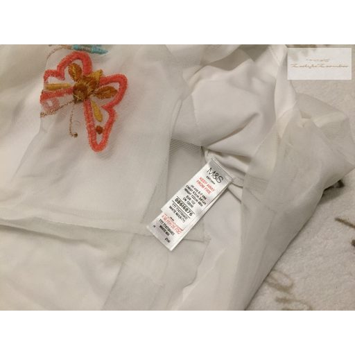 M§S 6-7 év 122 cm fehér, színes pillangó mintás  alkalmi/ elegáns tüll lány ruha újszerű, hibátlan