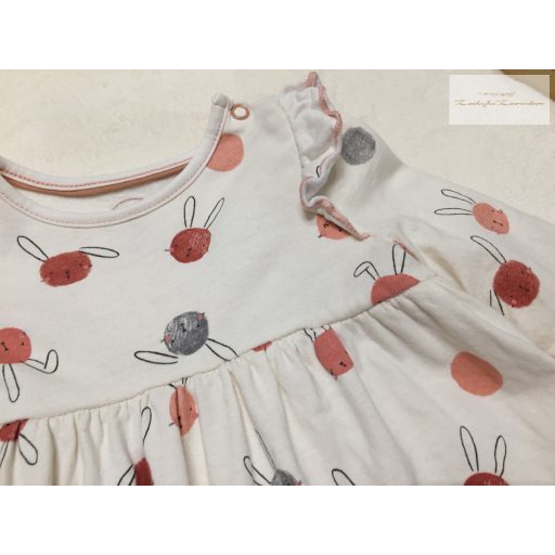 C§A 3-6 hó 68 cm bézs, színes nyuszi fej mintás pamut lány ruha - újszerű,hibátlan