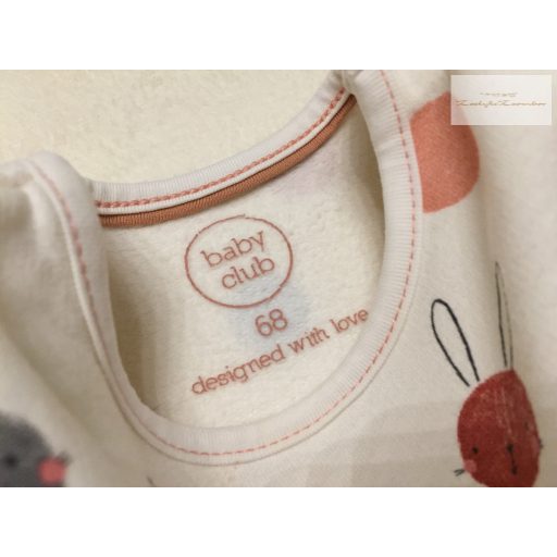 C§A 3-6 hó 68 cm bézs, színes nyuszi fej mintás pamut lány ruha - újszerű,hibátlan