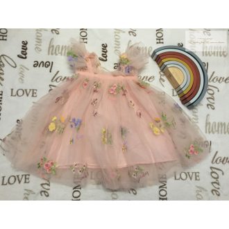   18-24 hó 86-92 cm rózsaszín hímzett virág és pillangó mintás tüll lány ruha- újszerű,hibátlan- címke kivágva