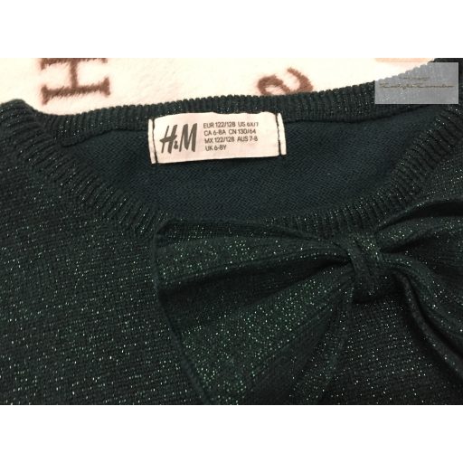 H§M 6-8 év 122-128 cm sötét zöld, ezüst csillogós-masnis lány ruha - újszerű,hibátlan