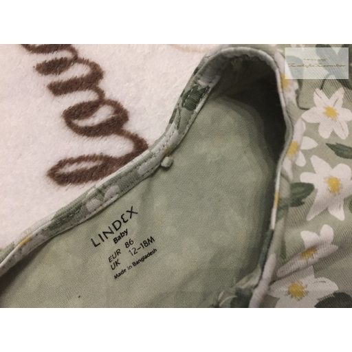 Lindex 12- 18 hó 86 cm zöld, virágmintás pamut lány ruha - újszerű,hibátlan