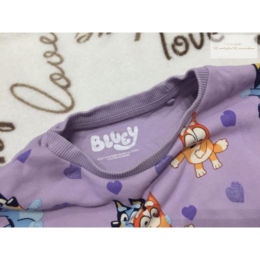 Bluey 3-4 év 98-104 cm lila, pillangó-szív- Bluey-Bingo mintás vastagabb pamut lány ruha - újszerű,hibátlan