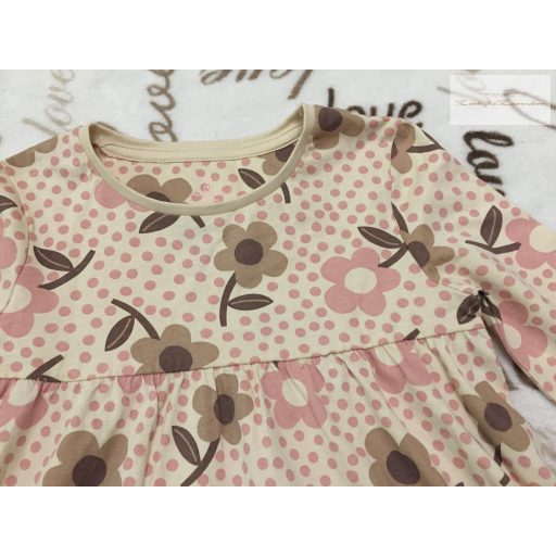 Mothercare 5-6 év 110-116 cm rózsaszín-khaki virágmintás pamut lány ruha - új, csak lecímkézve-átnőtte