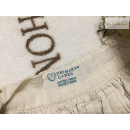 Primark 3-4 év 104 cm  bézs, zöld - sárga virágmintás pamut lány ruha- újszerű,hibátlan