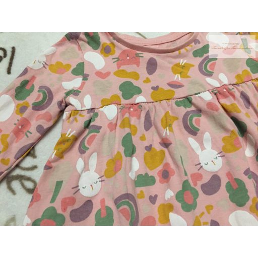 Mothercare 9-12 hó 80 cm rózsaszín, nyuszi - virág- szivárvány mintás pamut lány ruha -újszerű,hibátlan