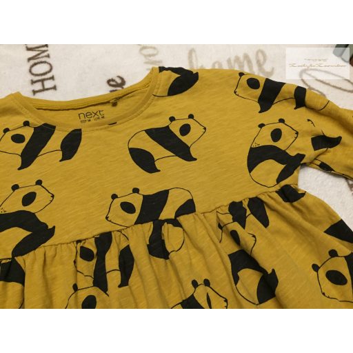 Next 5-6 év 116 cm mustársárga, panda mintás pamut  lány ruha újszerű,hibátlan