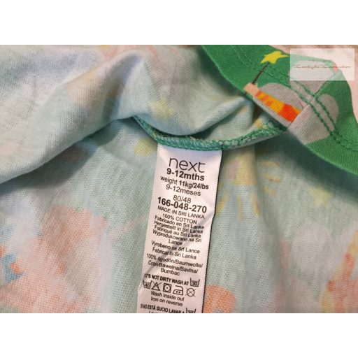 Next 9 - 12 hó 80 cm zöld, katica-szivárvány-angyalka mintás pamut lány  ruha újszerű,hibátlan