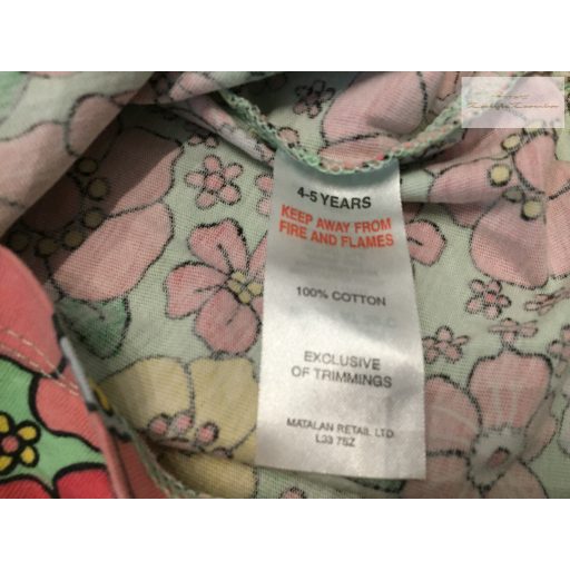 Matalan 4-5 év 104 - 110 cm zöld, színes nagy virágmintás pamut  lány ruha-újszerű,hibátlan
