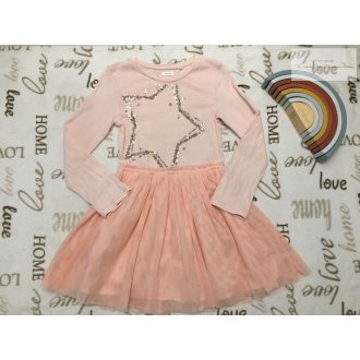 Next 7 év 122 cm  rózsaszín, flitteres csillag mintás tüll szoknyás alkalmi/ elegáns lány ruha  - újszerű, hibátlan   Next 7 év 122 cm  rózsaszín, flitteres csillag mintás tüll szoknyás alkalmi/ elegáns lány ruha  - újszerű, hibátlan