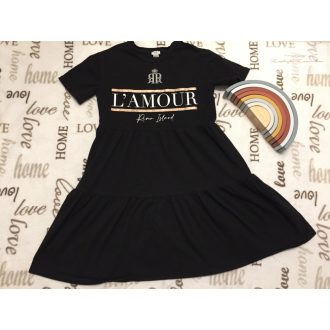   River Island 9-10 év 140 cm fekete, L'Amour feliratos pamut lány ruha - újszerű,hibátlan