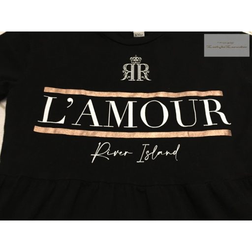 River Island 9-10 év 140 cm fekete, L'Amour feliratos pamut lány ruha - újszerű,hibátlan