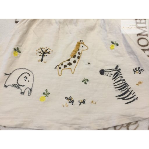 Next up to 3 month 6 kg tört fehér zsiráf-zebra-elefánt mintás pamut lány ruha -újszerű,hibátlan