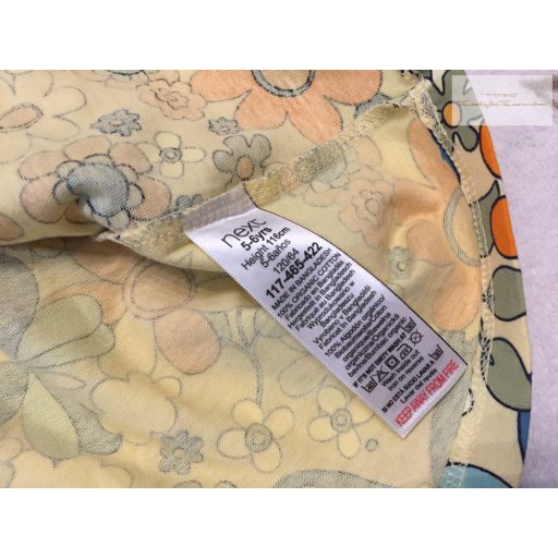 Next 5-6 év 116  cm  sárga, pillangó - szivárvány- virágmintás pamut lány ruha- új, átnőtt, csak lecímkézve