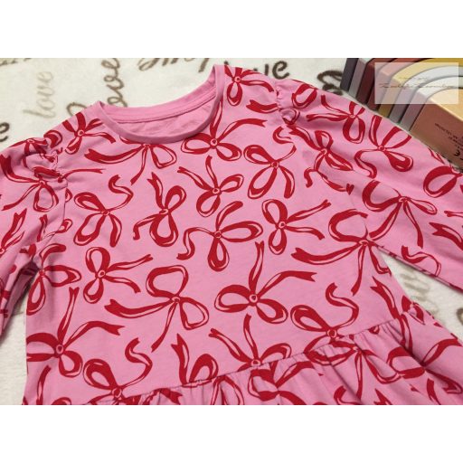 Matalan 5-6 év 110-116 cm rózsaszín, piros masni mintás pamut  lány ruha - újszerű,hibátlan