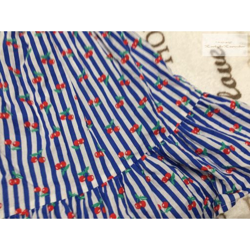 Primark 4-5 év 104-110 cm  kék csíkos, meggy mintás vékony nyári lány ruha - újszerű,hibátlan