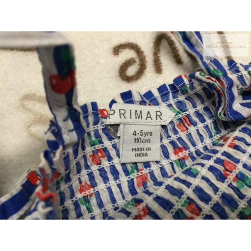 Primark 4-5 év 104-110 cm  kék csíkos, meggy mintás vékony nyári lány ruha - újszerű,hibátlan