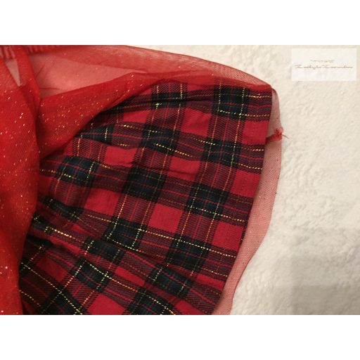 Next 6-9 hó 68 - 74 cm piros, télapó-rénszarvas-karácsoniy mintás tüll szoknyás pamut lány ruha - új, címkés