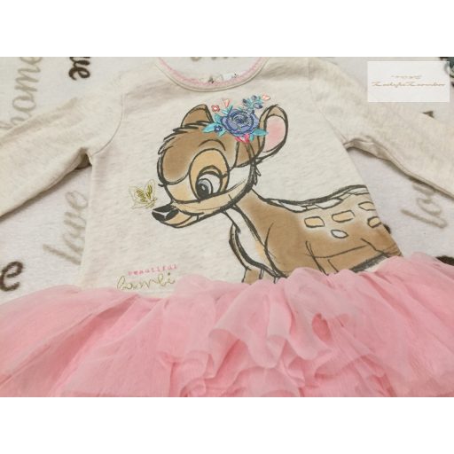 Disney 6-9 hó 68-74 cm Bambi mintás pamut - tüll szoknyás lány tunika/ ruha - újszerű,hibátlan