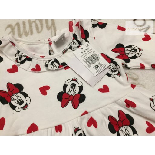 Disney 6-9 hó  68 - 74 cm fehér, Minnie mintás fodros pamut lány ruha - új, címkés
