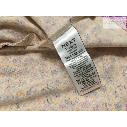 Next 18 - 24 hó 86-92 cm  lila - rózsaszín apró virágmintás-fodros pamut lány ruha  -újszerű,hibátlan