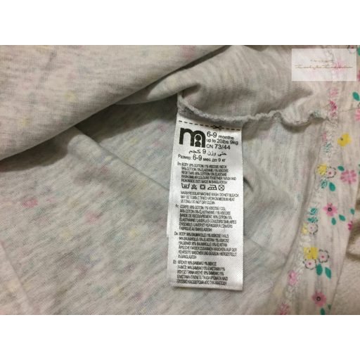 Mothercare 6 -9  hó  9 kg szürke, apró színes virágmintás puha pamut lány  ruha újszerű,hibátlan
