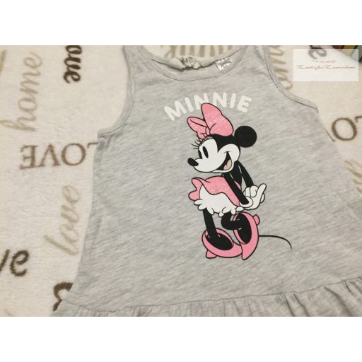 H§M 18-24 hó 92 cm szürke, Minnie mintás pamut lány ruha-újszerű, hibátlan