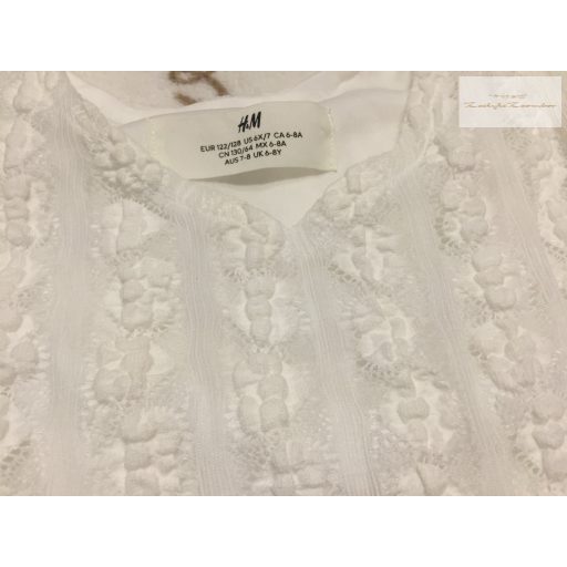 H§M 6-8 év 122-128 cm hófehér, anyagában mintás - madeirás alkalmi/ elegáns lány ruha  -új, átnőtt, csak lecímkézve