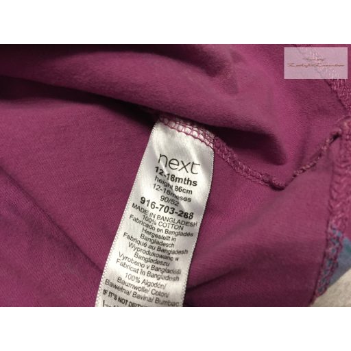 Next 12 - 18 hó 86 cm lila, színes dinó mintás pamut lány ruha -újszerű,hibátlan