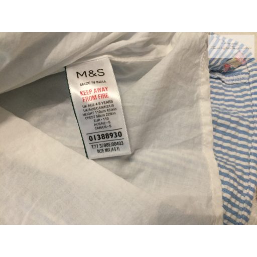 M§S 4-5 év 110 cm kék csíkos, jégkrém mintás -alsószoknyás krepp lány ruha  --újszerű,hibátlan