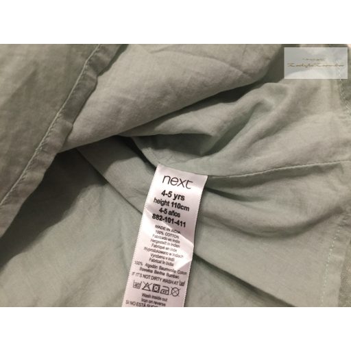 Next 4-5 év 110 cm zöld, mell részen húzott- mintás alsószoknyás lenvászon lány ruha - újszerű,hibátlan