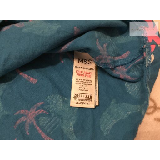 M§S 6-7 év 122 cm kék, delfin-pálmafa mintás pamut lány ruha .- újszerű,hibátlan
