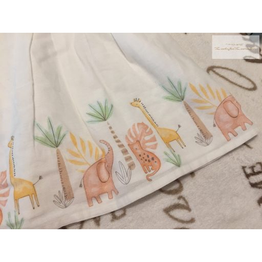Fred§Flo 12 - 18  hó 86 cm bézs, elefánt-zsiráf-tigris mintás pamut/ vászon lány ruha-új, címkés