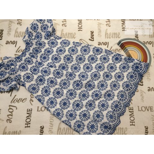 Mango 11-12 év 152 cm kék - fehér hímzett mintás vékony nyári lány ruha - új, címkés