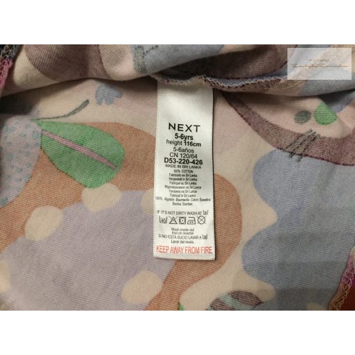 Next 5-6 év 116 cm színes nagy  maci - elefánt - dinó és virágmintás pamut lány ruha - újszerű,hibátlan