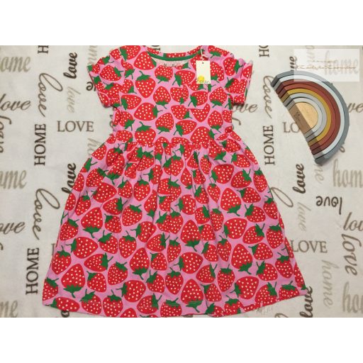 Mini Boden 9-10 év 134-140 cm rózsaszín, eper mintás pamut lány ruha - új, címkés