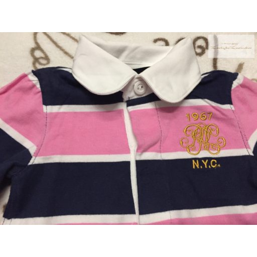 Ralph Lauren 9 hó 74 cm rózsaszín - kék csíkos pamut lány ruha - újszerű,hibátlan