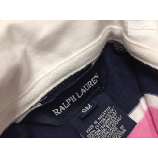 Ralph Lauren 9 hó 74 cm rózsaszín - kék csíkos pamut lány ruha - újszerű,hibátlan