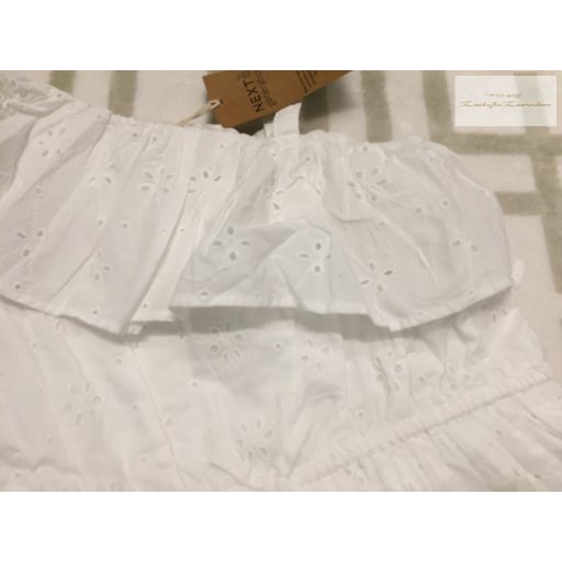 Next 8 év 128 cm fehér, madeirás - alsószoknyás alkalmi/ elegáns lány ruha új, címkés