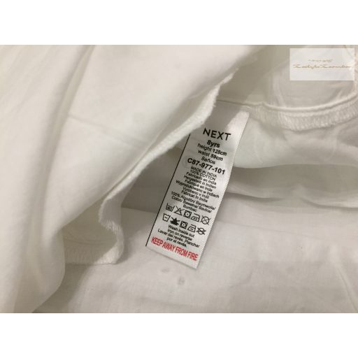 Next 8 év 128 cm fehér, madeirás - alsószoknyás alkalmi/ elegáns lány ruha új, címkés