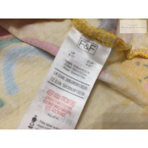 F§F 4-5 év 110 cm sárga, nyuszi -katica-szivárvány mintás pamut lány ruha -újszerű,hibátlan
