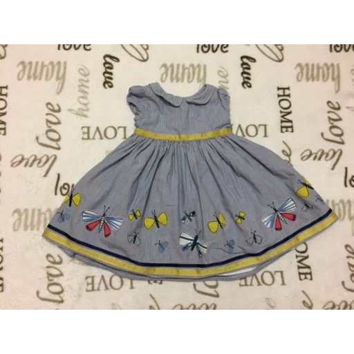 M§S 6-9 hó  72 cm 9 kg  kék- fehér csíkos színes pillangó mintás alsószoknyás lány alkalmi/ elegáns ruha - újszerű, hibátlan