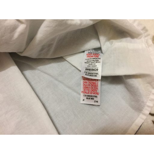 M§S 6-9 hó  72 cm 9 kg  kék- fehér csíkos színes pillangó mintás alsószoknyás lány alkalmi/ elegáns ruha - újszerű, hibátlan