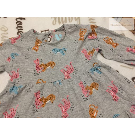 V by Very 12-18 hó 80-86 cm szürke színes tigris mintás pamut lány ruha - újszerű,hibátlan