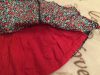 Miniclub 6-9 hó 68-74 cm sötét alapon kék - piros - fehér bogyós levél mintás lány ruha alsószoknyával