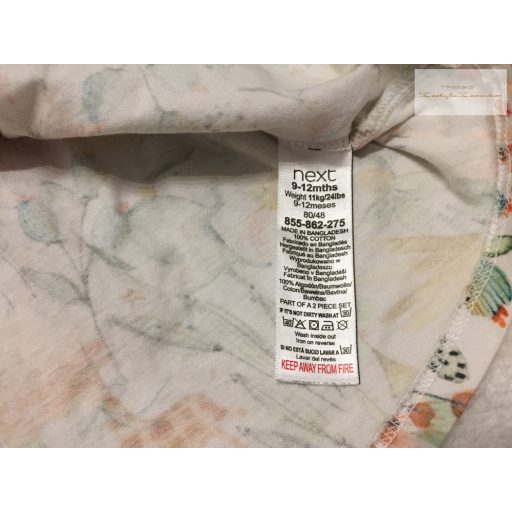 Next 9-12 hó 11 kg tündér-virág-cica -kastély mintás pamut lány ruha- újszerű,hibátlan