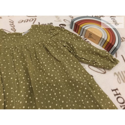 Primark 6-7 év 116-122 cm zöld, fehér virágmintás -ezüstszálas pamut lány ruha.-újszerű,hibátlan