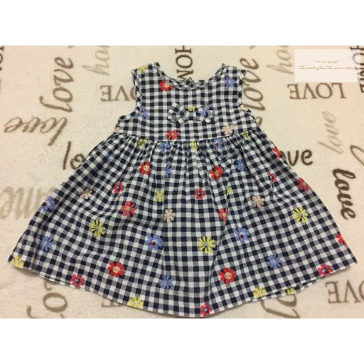 Bluezoo 3-6 hó 68 cm mellnél masnis,  kék - fehér kockás, virágos vékony lány ruha-  újszerű,hibátlan